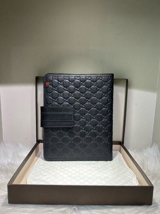 GUCCI GG Embossed Black iPad Bag - Leather Messenger Style