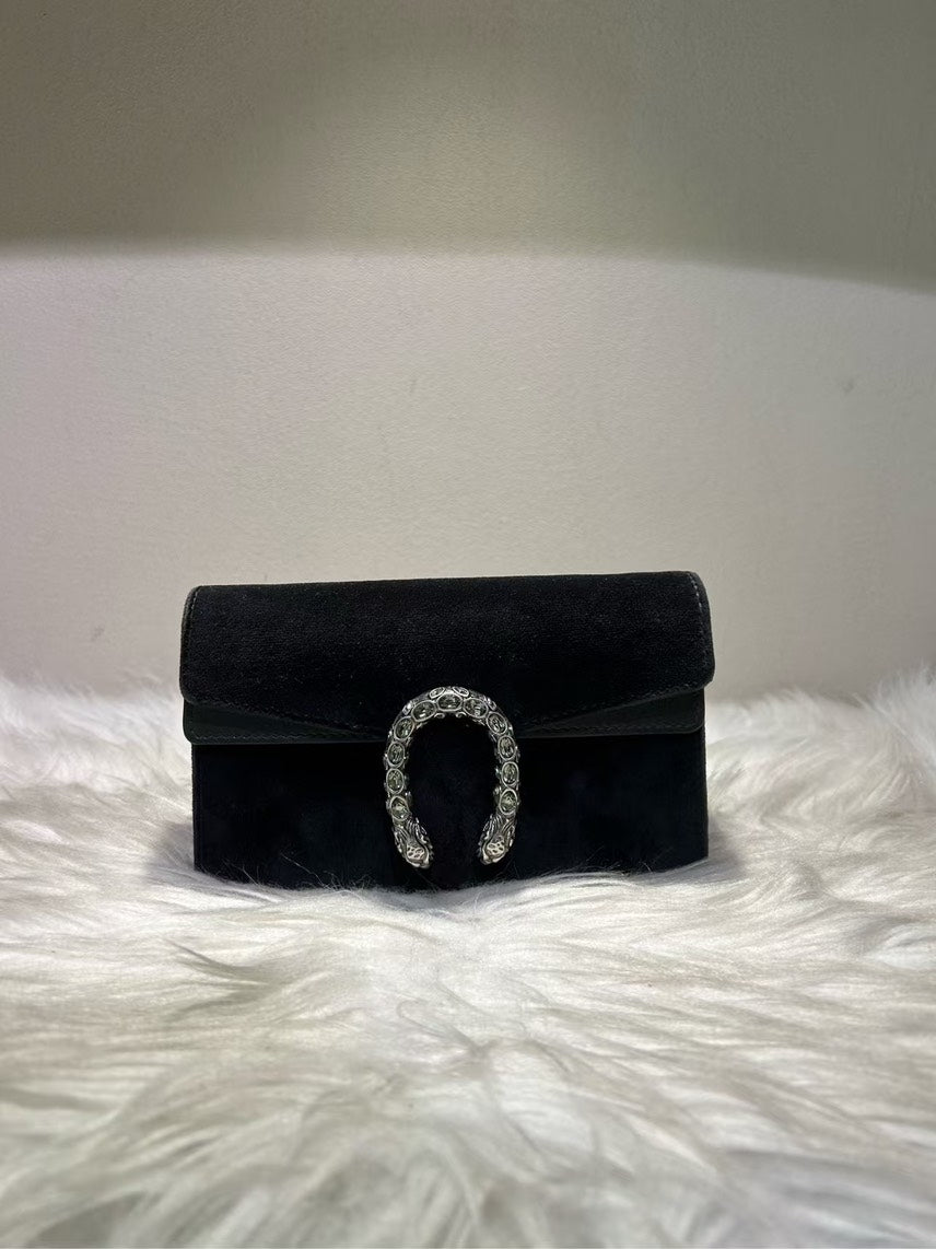 GUCCI Dionysus Black Suede Clutch Bag