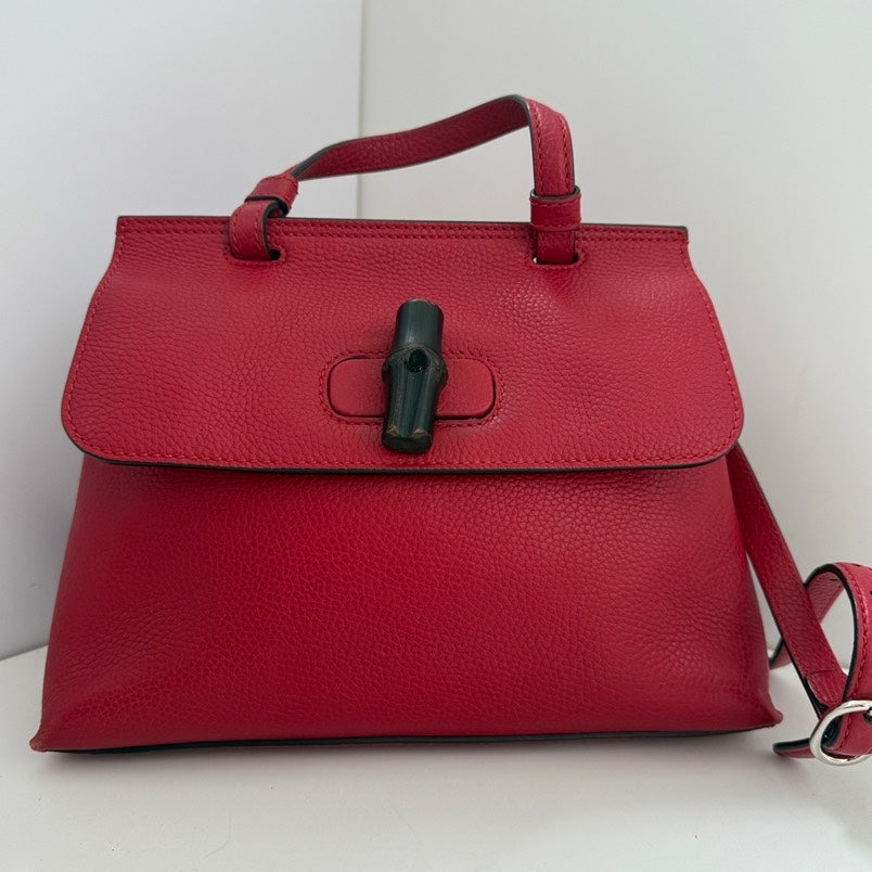 Gucci Bamboo Buckle Red Leather Handle Bag
