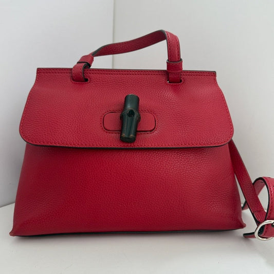 Gucci Bamboo Buckle Red Leather Handle Bag