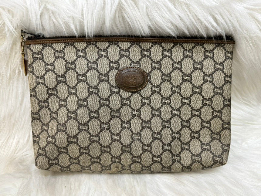 Vintage Gucci GG Monogram Beige Canvas Clutch Bag