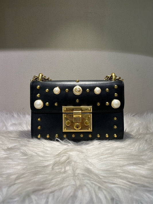Gucci Pearl Embellished Sylvia Mini Crossbody Bag - Black Leather