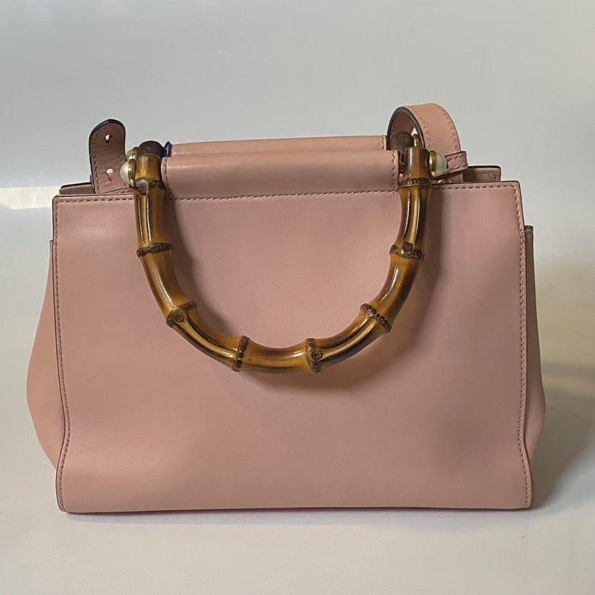 Gucci Bamboo Top Handle Bag in Pink Leather - Medium Size