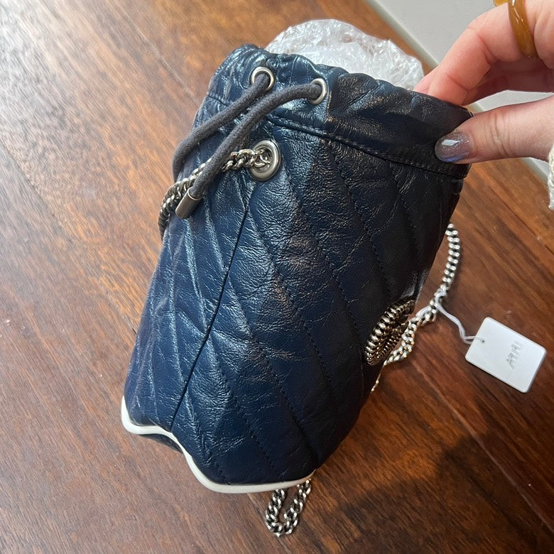 Gucci GG Marmont Drawstring Chain Shoulder Bag AG, Navy Leather