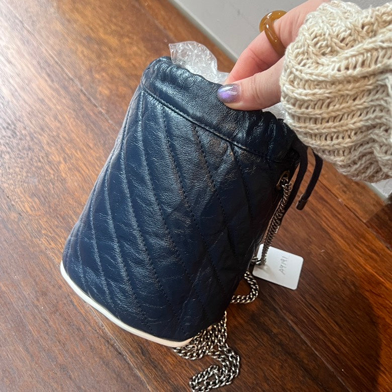 Gucci GG Marmont Drawstring Chain Shoulder Bag AG, Navy Leather