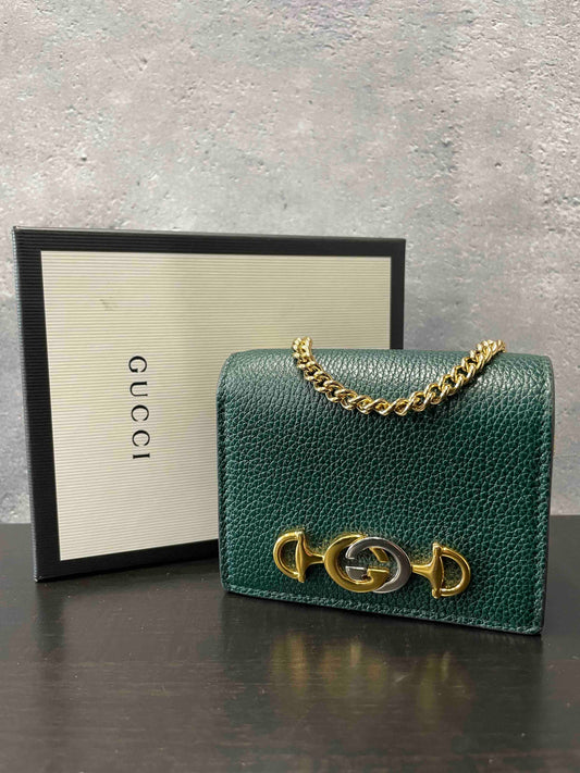 Gucci Horsebit Chain Wallet JX Green Leather Wallet