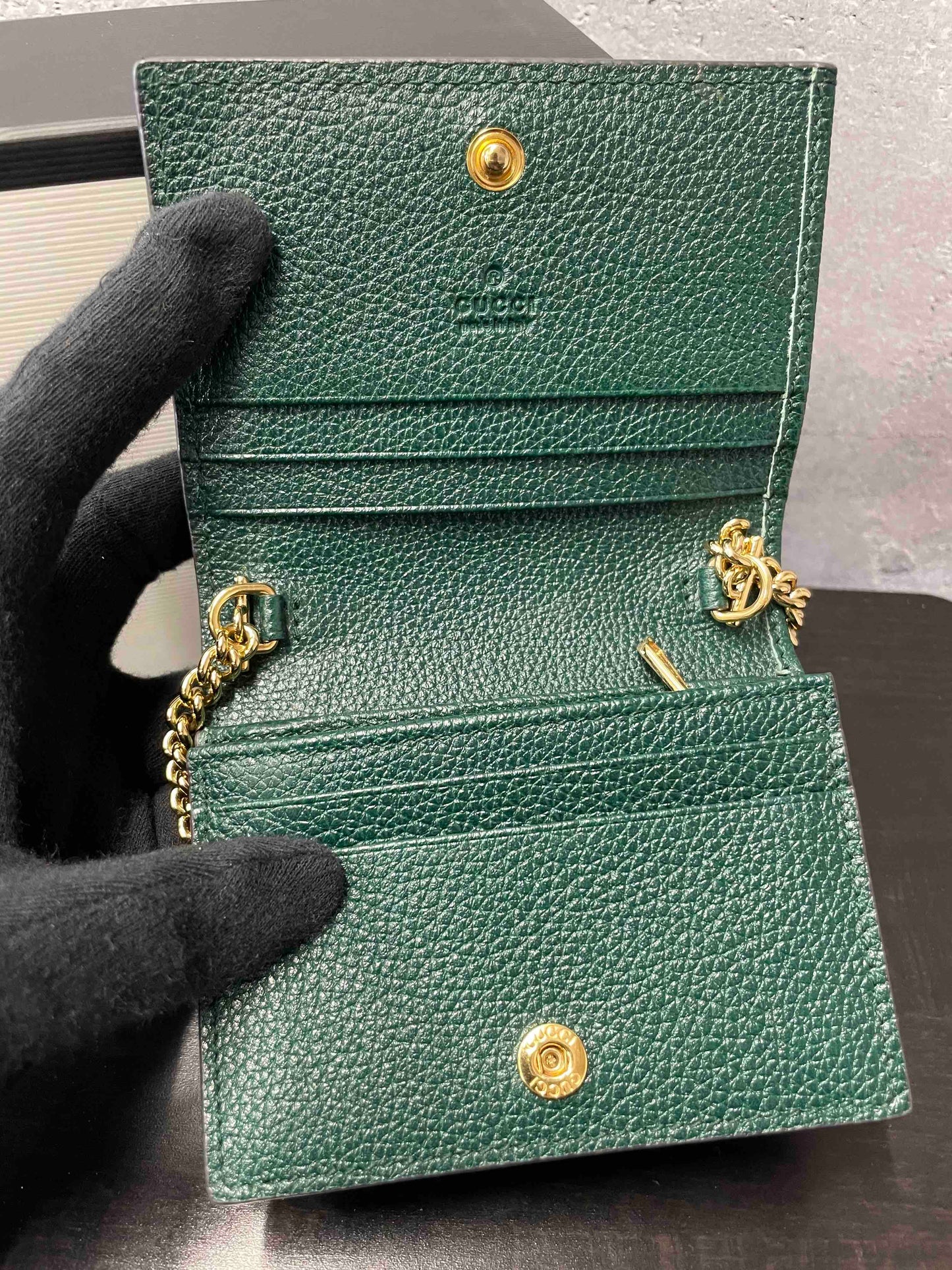 Gucci Horsebit Chain Wallet JX Green Leather Wallet