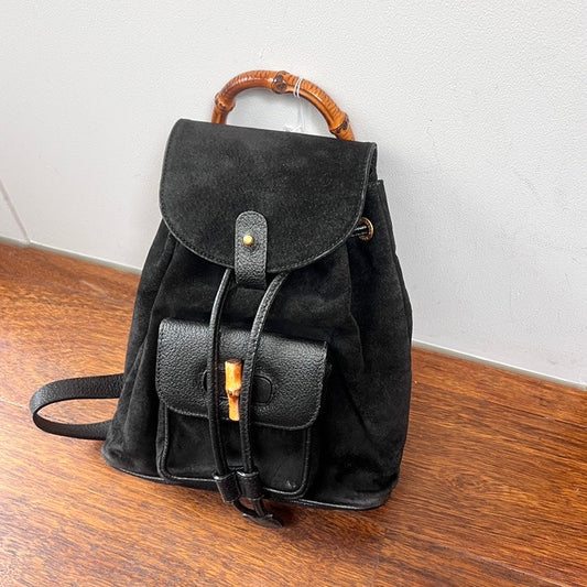 Gucci Bamboo Backpack AG Black Leather