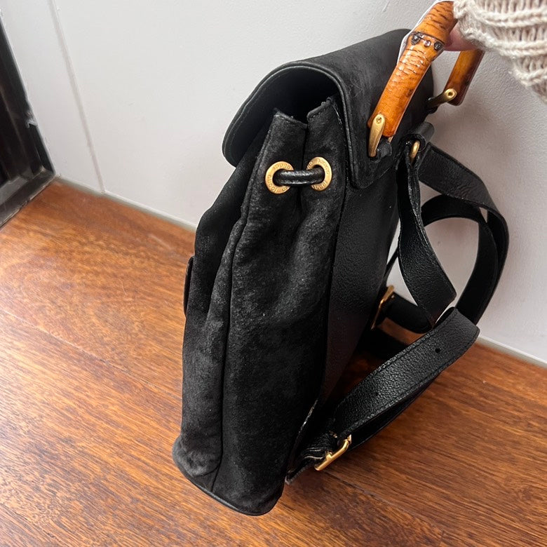 Gucci Bamboo Backpack AG Black Leather