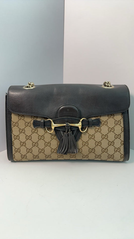 Gucci Monogram Emily Bag Beige Canvas Shoulder Bag