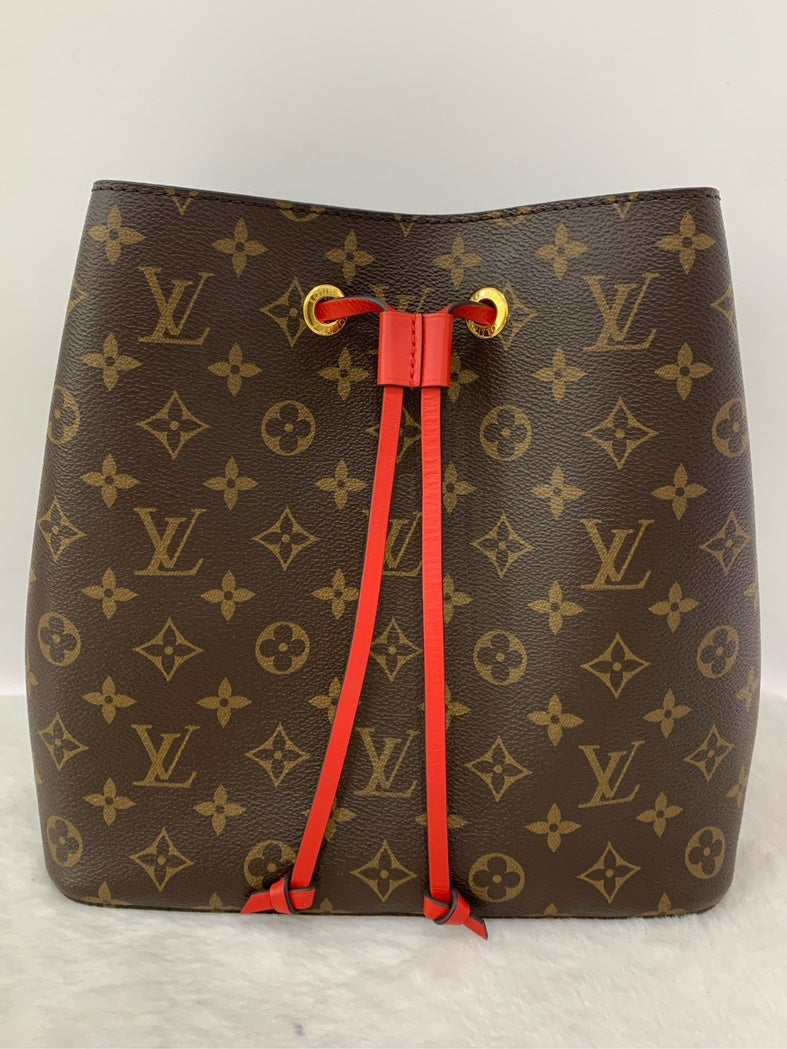 Louis Vuitton Neo Noe Monogram Brown Red Bucket Bag