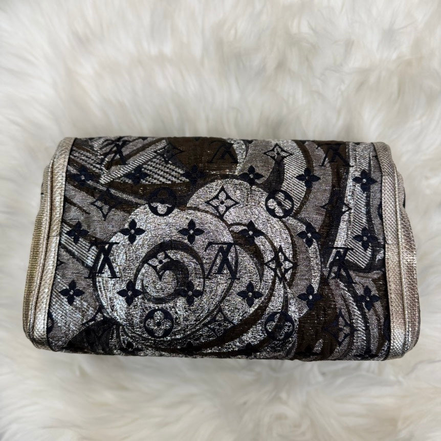 Preloved Louis Vuitton Monogram Brocade Thalie Clutch Silver/Black Clutch