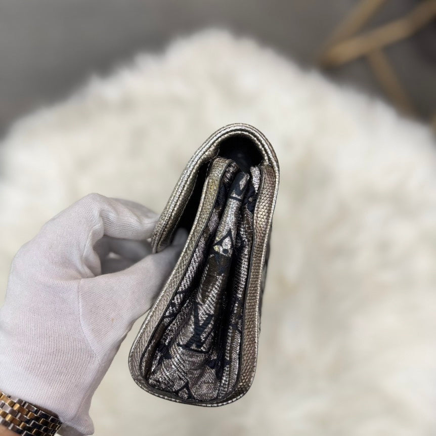 Preloved Louis Vuitton Monogram Brocade Thalie Clutch Silver/Black Clutch