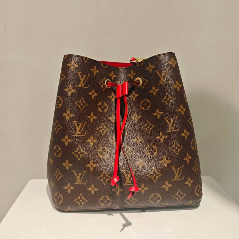 Louis Vuitton Neo Bucket Monogram Red Strap Bucket Bag