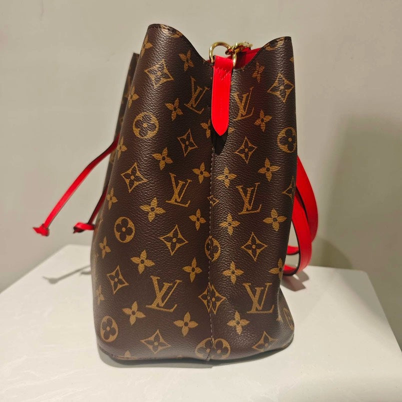 Louis Vuitton Neo Bucket Monogram Red Strap Bucket Bag