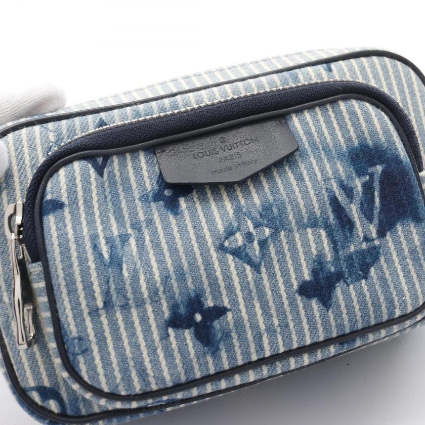 LOUIS VUITTON Outdoors Pochette Hickory Stripe Watercolor Summer Collection Body Bag - Light Blue Navy Canvas