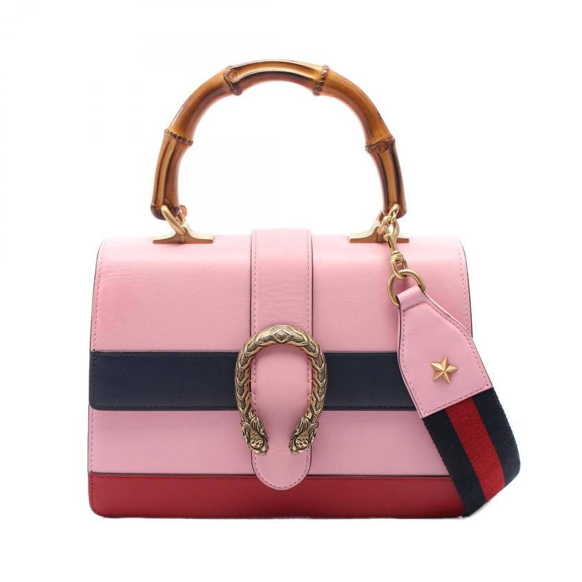 Gucci Bamboo Dionysus Medium Handbag Leather Pink Red Navy WAY