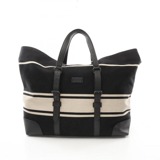 GUCCI Duffel Handbag Tote Bag Wool Leather Black Beige - Condition A