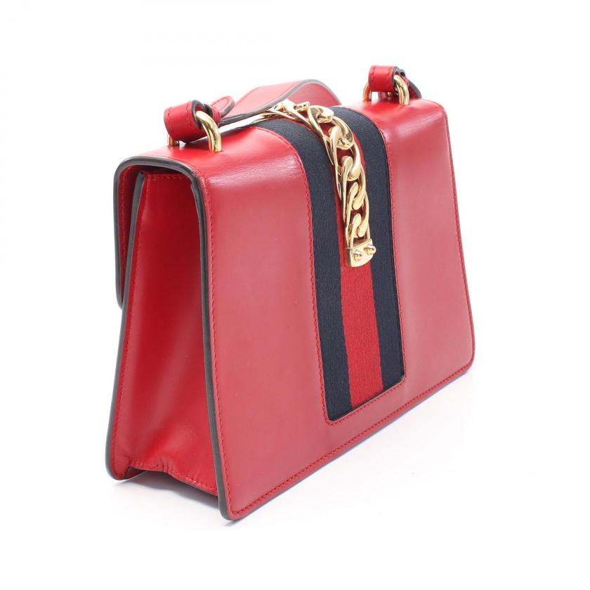 GUCCI Sylvie Small web line Shoulder bag leather Red Navy WAY - Condition A