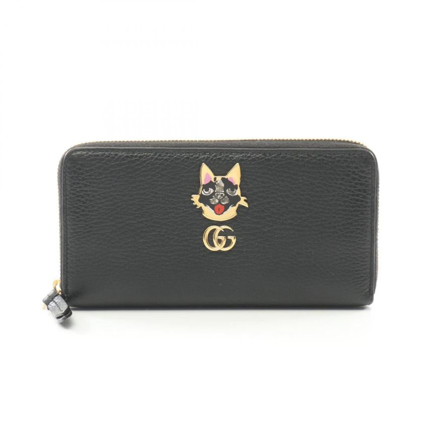 GUCCI GG Marmont Bosco Round Zipper Long Wallet Leather Black