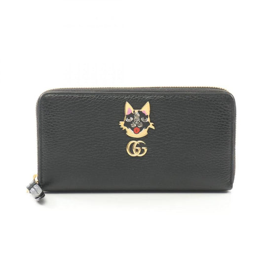 GUCCI GG Marmont Bosco Round Zipper Long Wallet Leather Black
