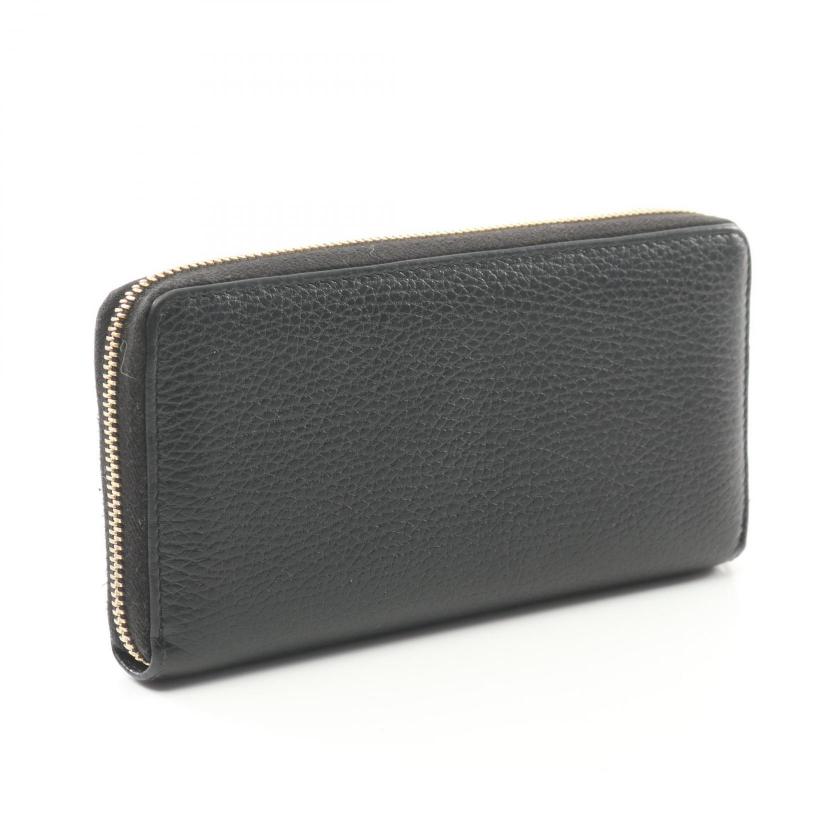 GUCCI GG Marmont Bosco Round Zipper Long Wallet Leather Black