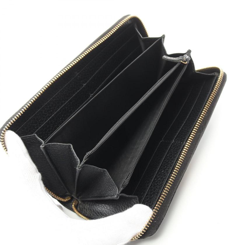 GUCCI GG Marmont Bosco Round Zipper Long Wallet Leather Black