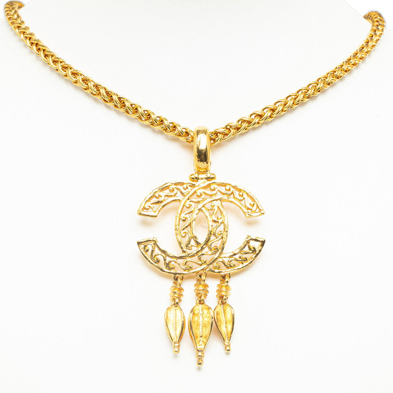 Chanel Vintage Coco Mark Swing Necklace Gold Plated