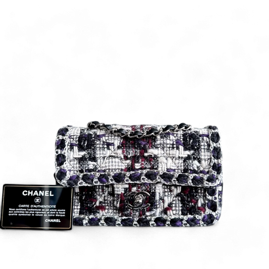 *Rare* Chanel Classic Flap Tweed - 20CM Mini Rectangle White Black SHW No 28