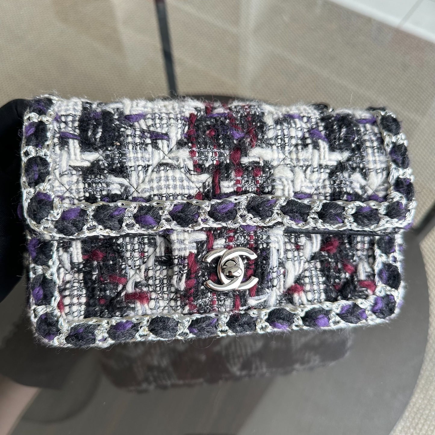 *Rare* Chanel Classic Flap Tweed - 20CM Mini Rectangle White Black SHW No 28