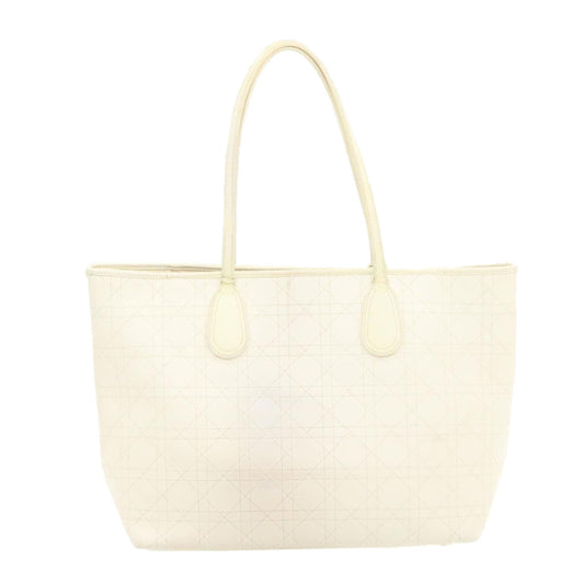 CHRISTIAN DIOR Panarea Tote Bag Coated Canvas White Auth rd1228