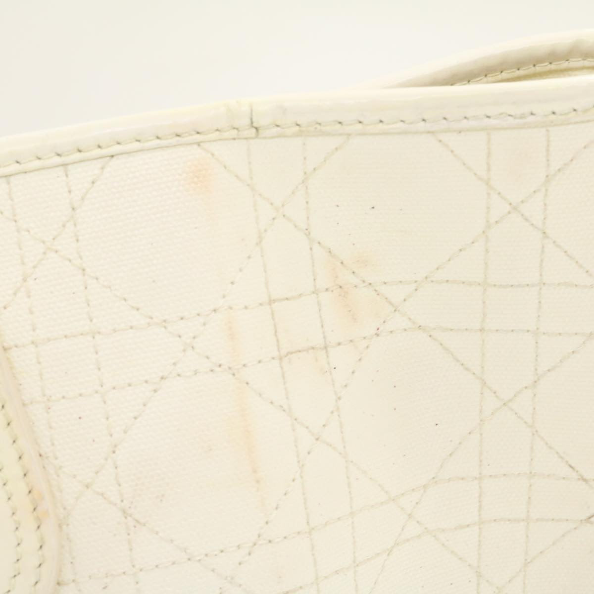 CHRISTIAN DIOR Panarea Tote Bag Coated Canvas White Auth rd1228