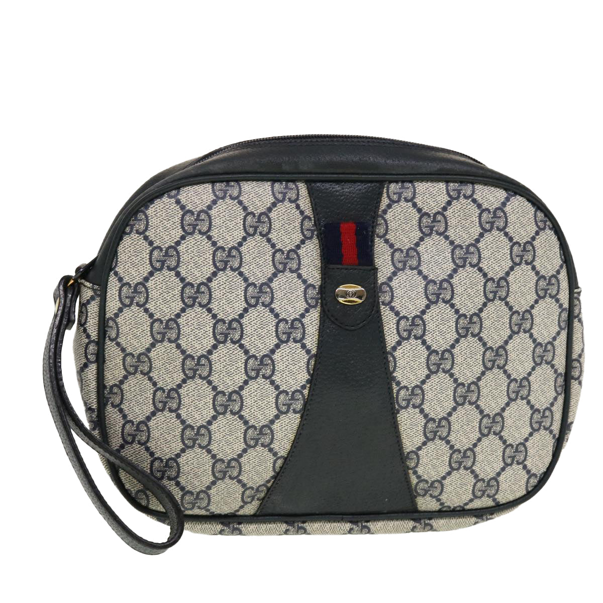 Gucci GG Canvas Sherry Line Clutch Bag Gray Red Navy 89.01.034  rd5207