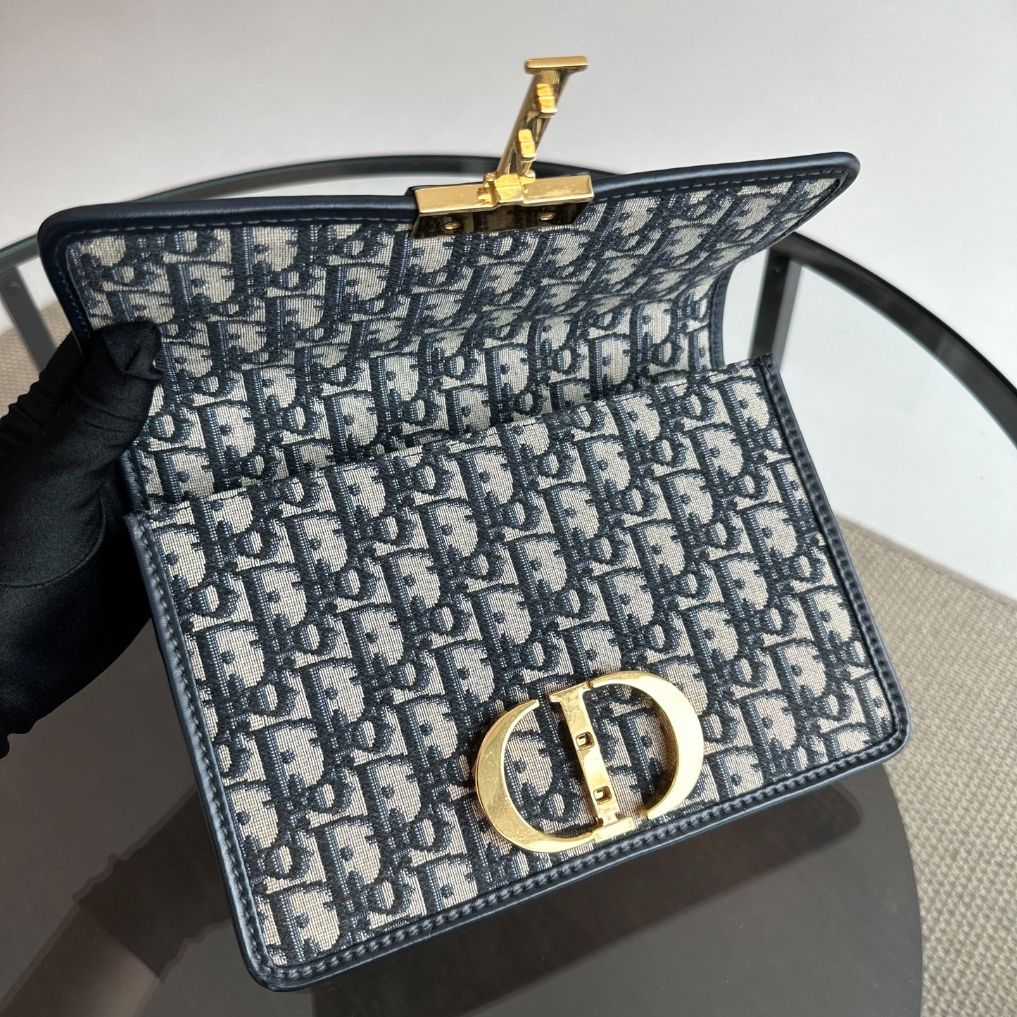 *Receipt* Montaigne 30 Oblique Monogram Blue Shoulder Bag GHW