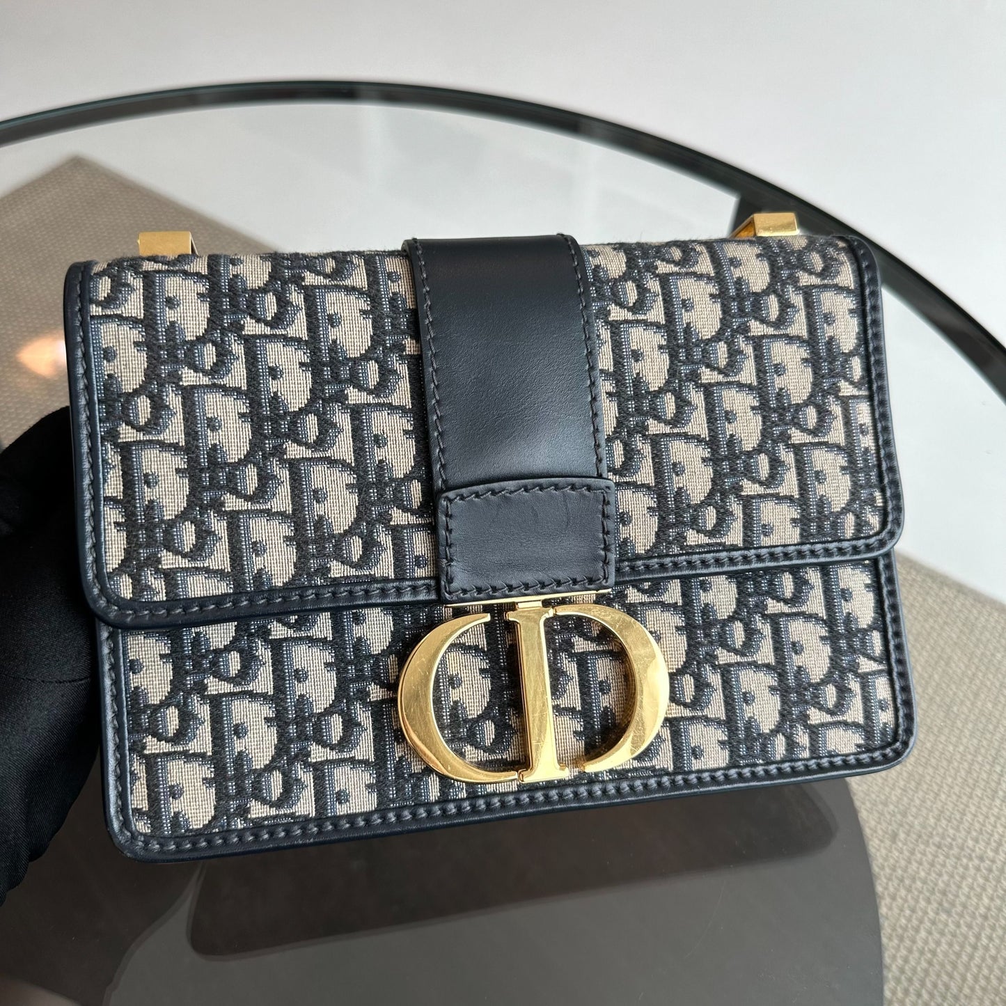 *Receipt* Montaigne 30 Oblique Monogram Blue Shoulder Bag GHW
