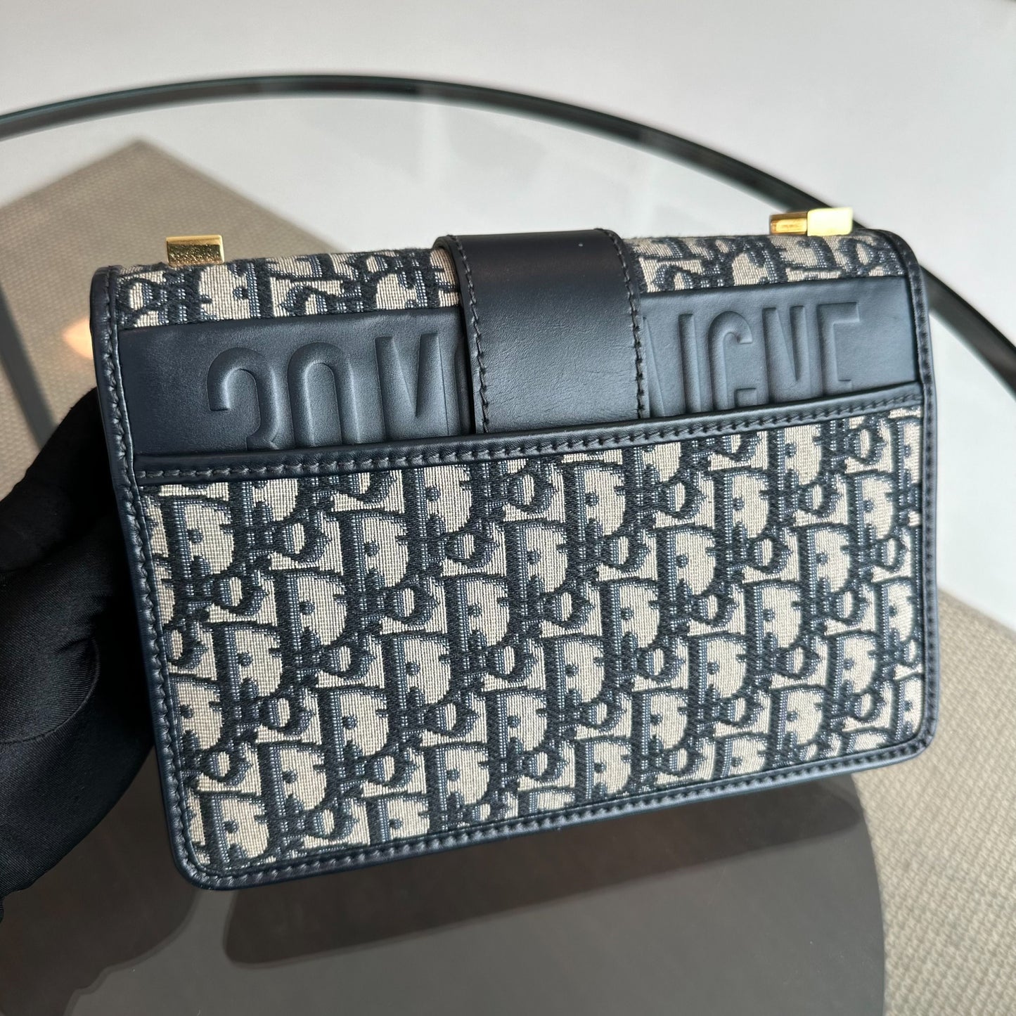 *Receipt* Montaigne 30 Oblique Monogram Blue Shoulder Bag GHW