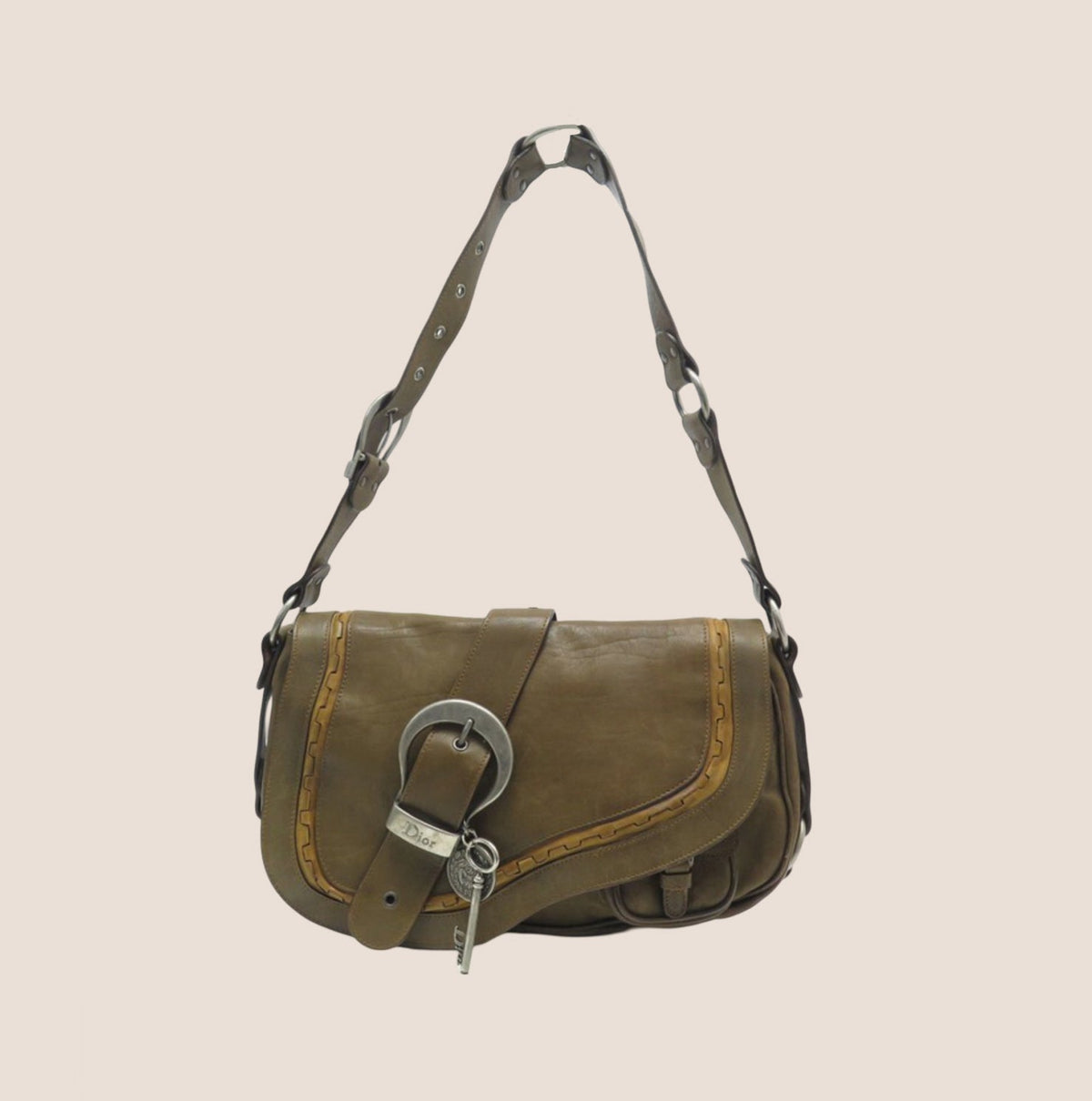 CHRISTIAN DIOR 2006 KHAKI LEATHER GAUCHO BAG