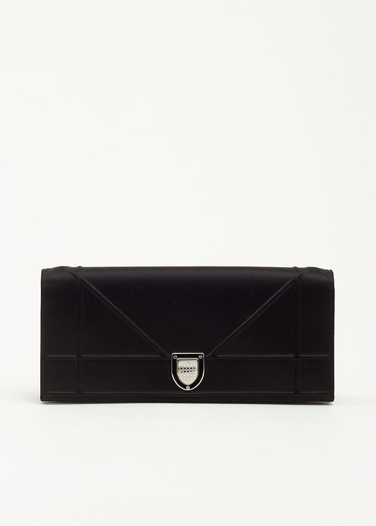Dior Black Satin Diorama Convertible Chain Clutch