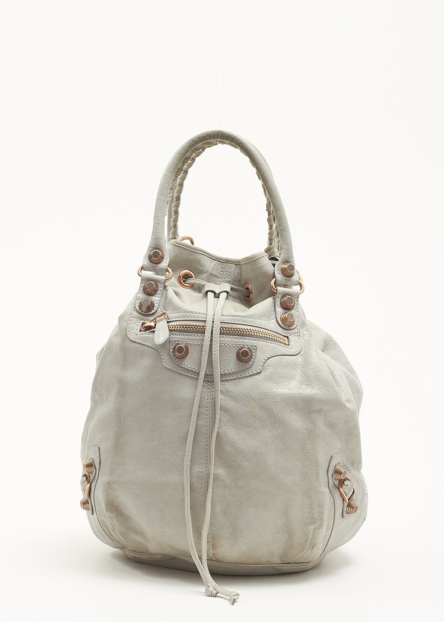 Balenciaga Seafoam (Vert D'eau) Agneau Brogues Giant Covered Pompon Tote