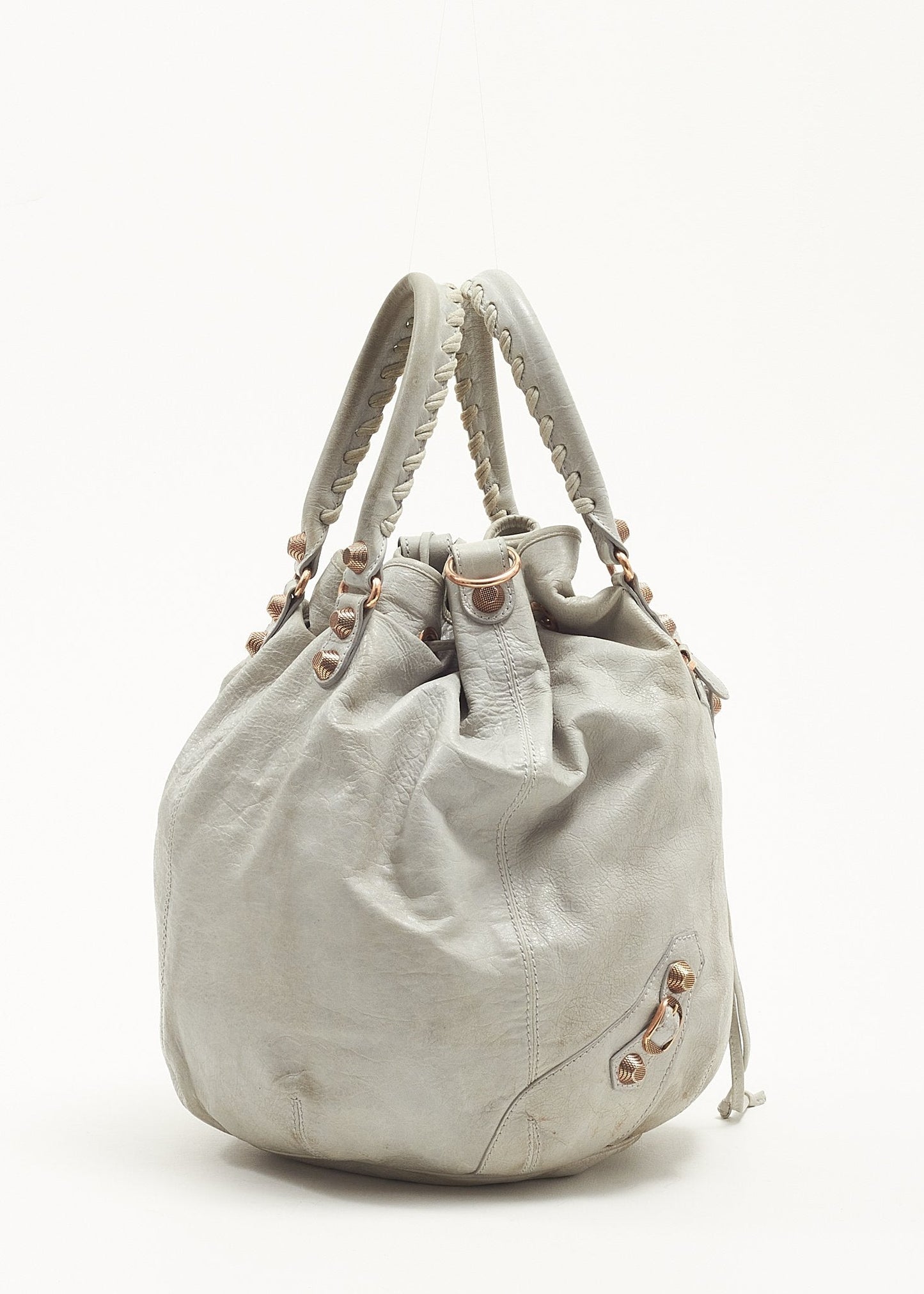 Balenciaga Seafoam (Vert D'eau) Agneau Brogues Giant Covered Pompon Tote