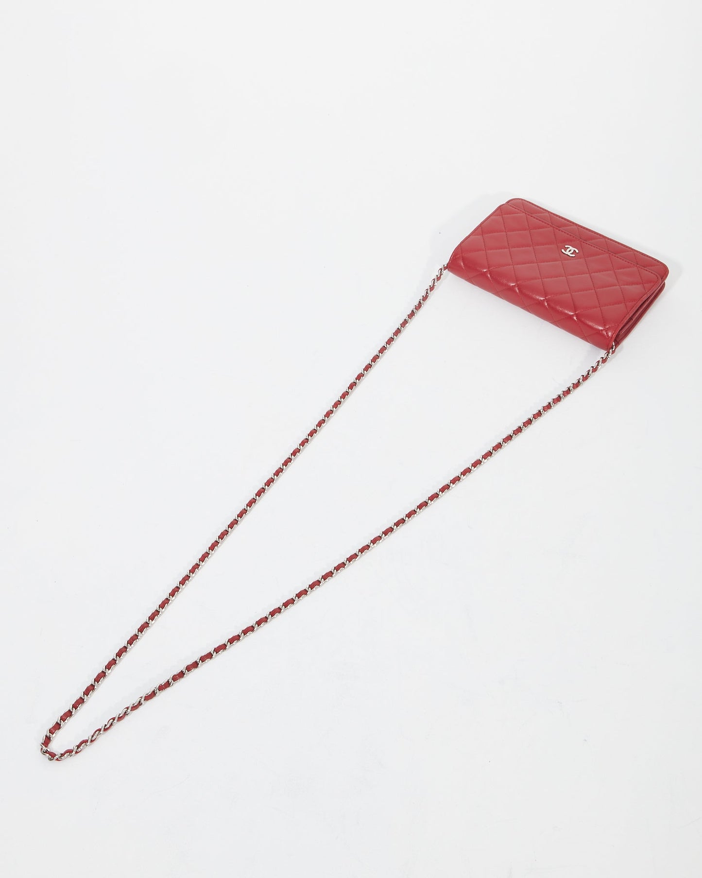 Chanel Red Lambskin Leather SHW Wallet On chain