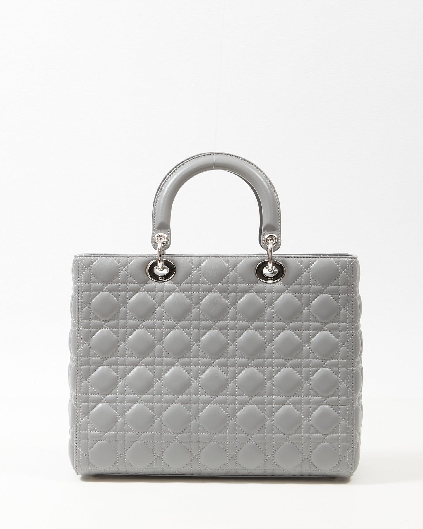 Dior Grey Lambskin Cannage Large Lady Dior Tote