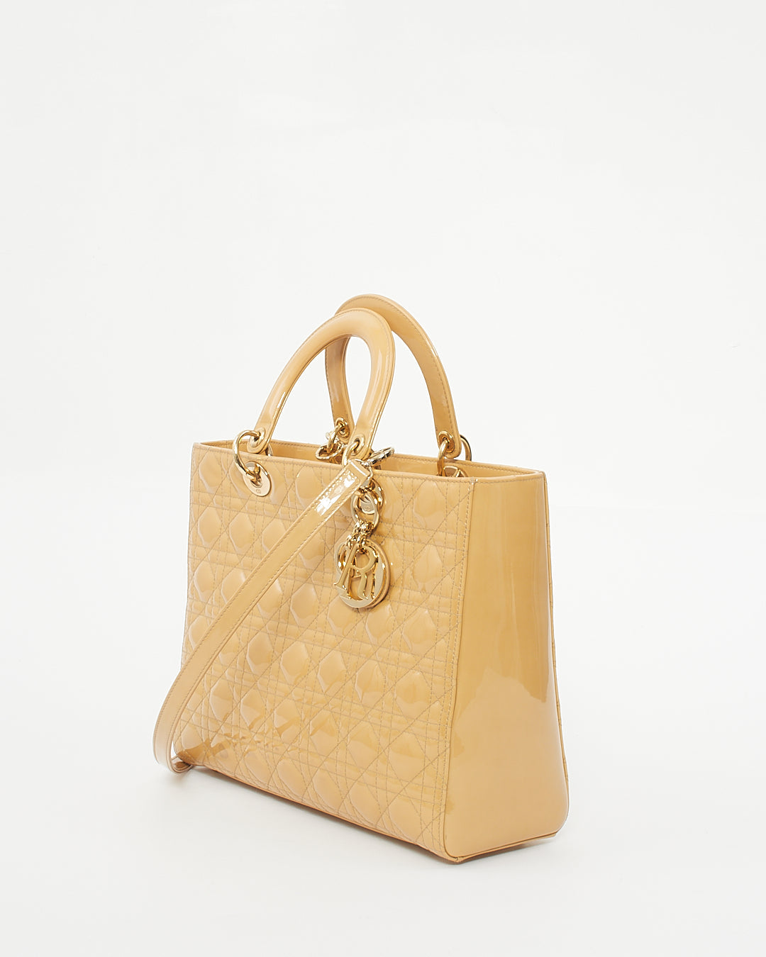 Dior Beige Patent Cannage Large Lady Dior Tote