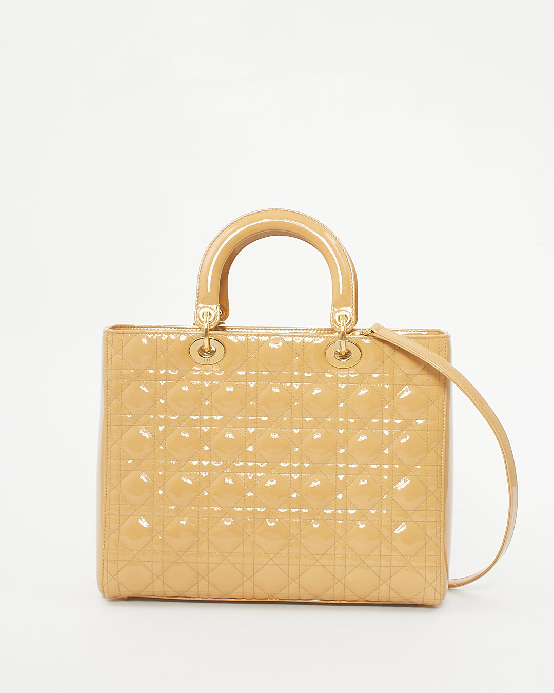 Dior Beige Patent Cannage Large Lady Dior Tote