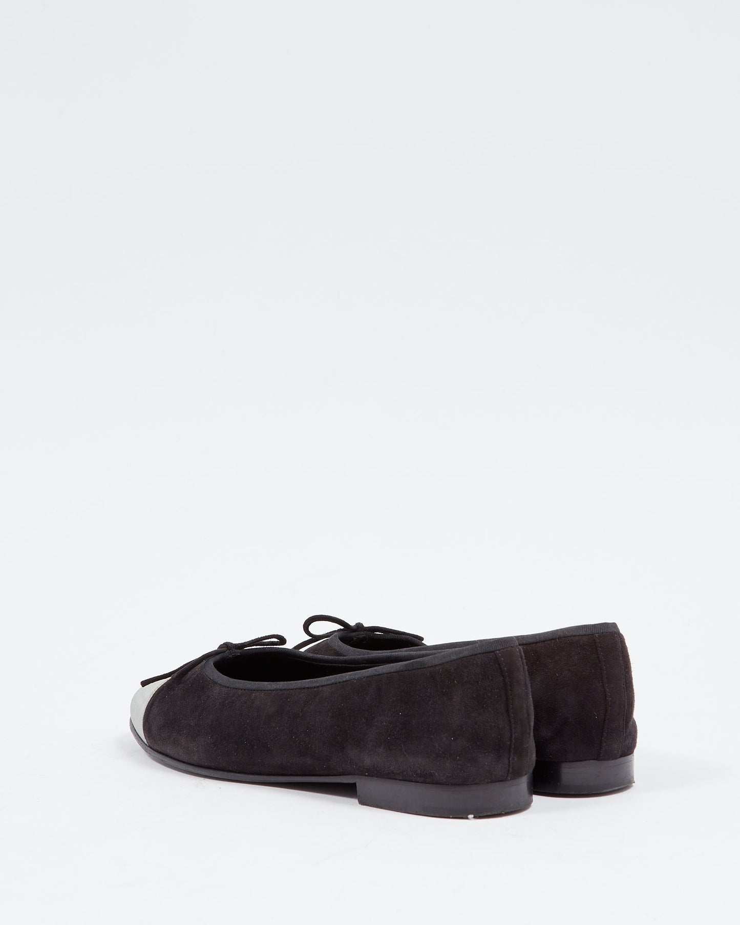 Chanel Black Suede & Holographic Logo Cap Toe Ballerina Flats - 39