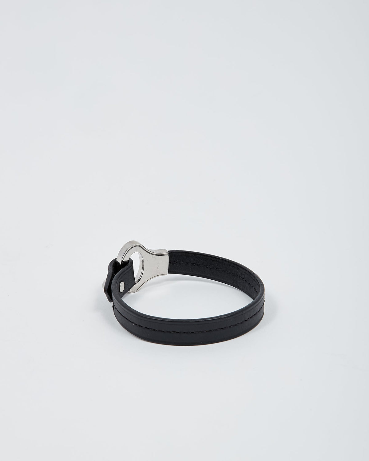Louis Vuitton Silver Archive Black Leather Bracelet - L