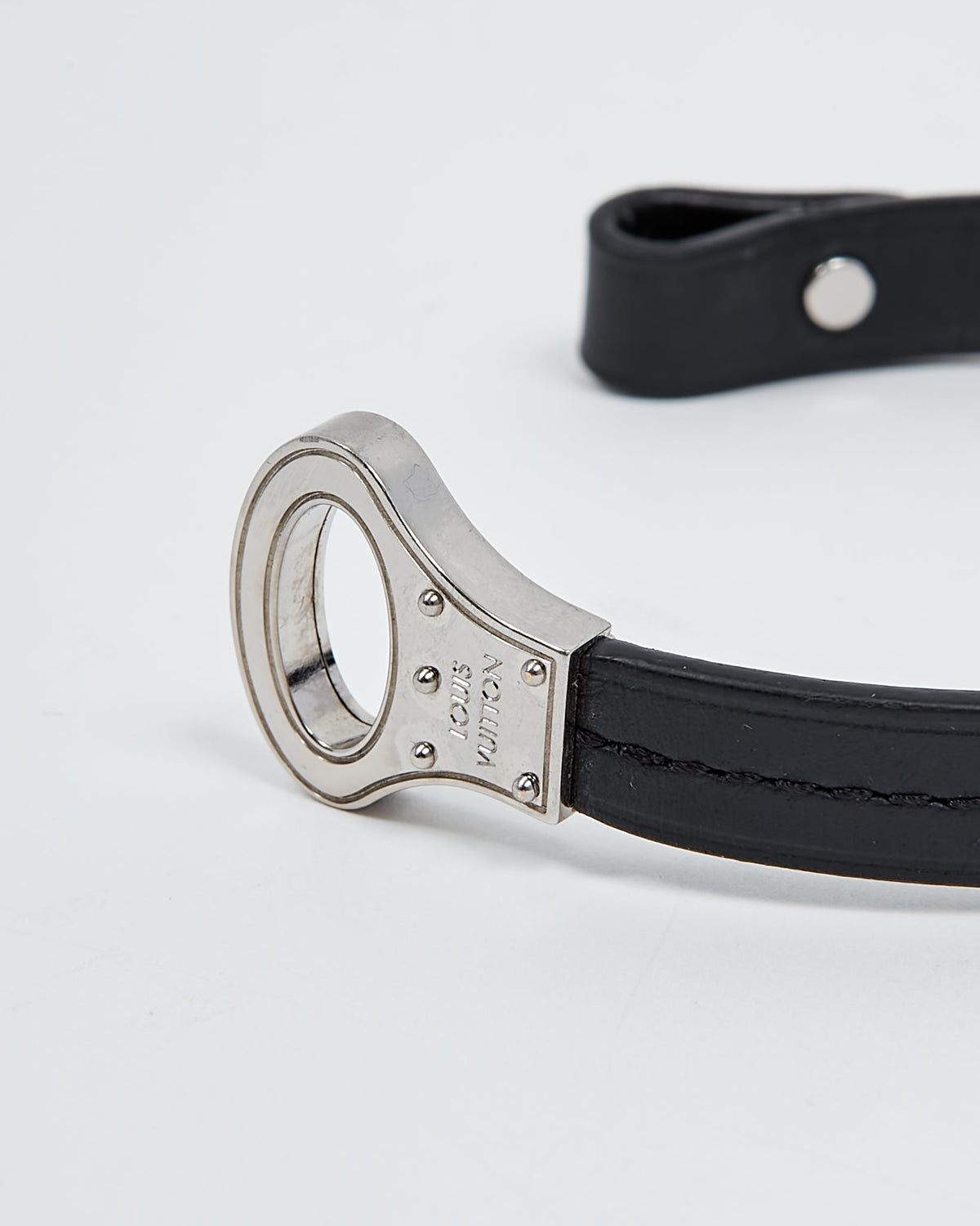 Louis Vuitton Silver Archive Black Leather Bracelet - L
