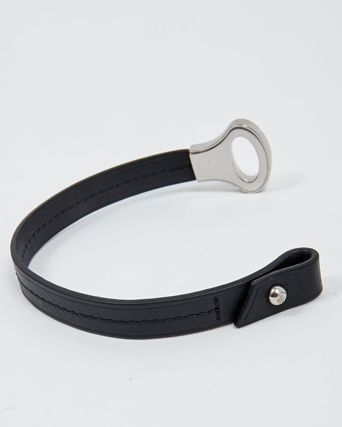 Louis Vuitton Silver Archive Black Leather Bracelet - L
