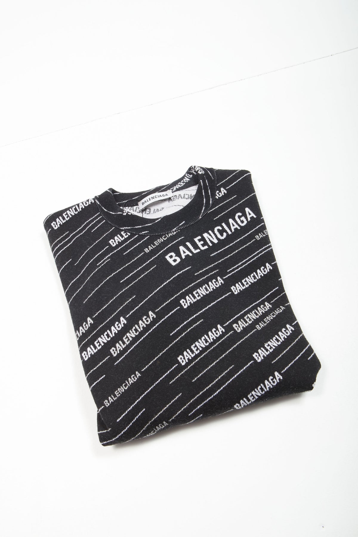 Balenciaga Black Logo Mania Wool Crewneck Sweater - M