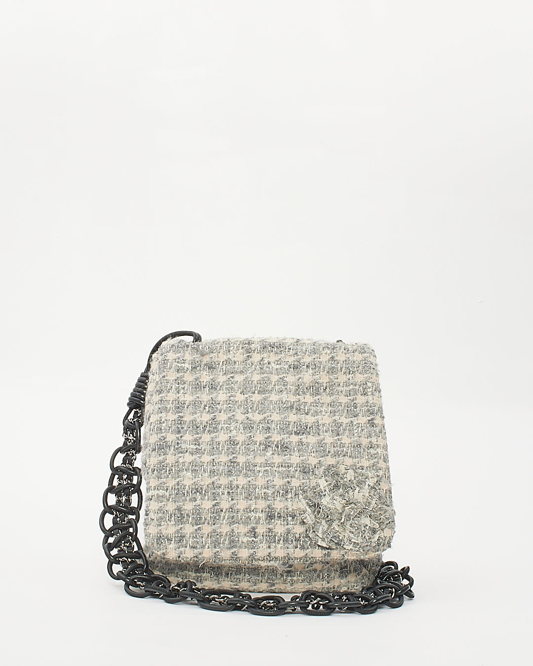 Chanel Grey Tweed Camelia Messenger Bag